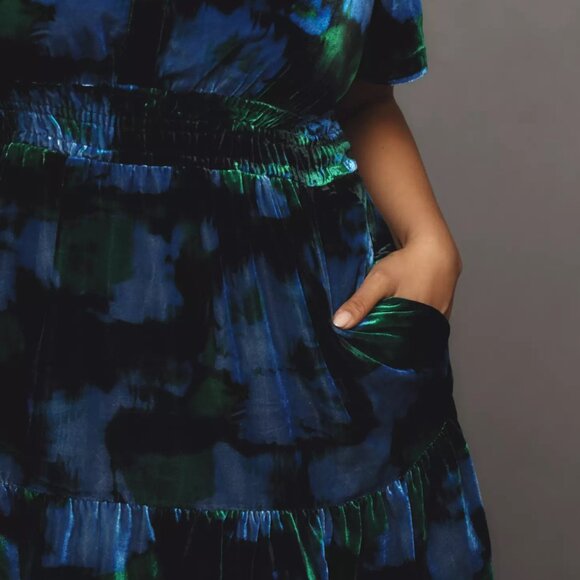 ANTHROPOLOGIE Maeve Somerset Velvet Mini Dress MP PM petite blue color nwt new - Picture 4 of 7